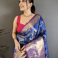 Royal Blue Kanjivaram Katan Silk Jacquard Zari Work Saree for Wedding