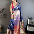 Royal Blue Kanjivaram Katan Silk Jacquard Zari Work Saree for Wedding