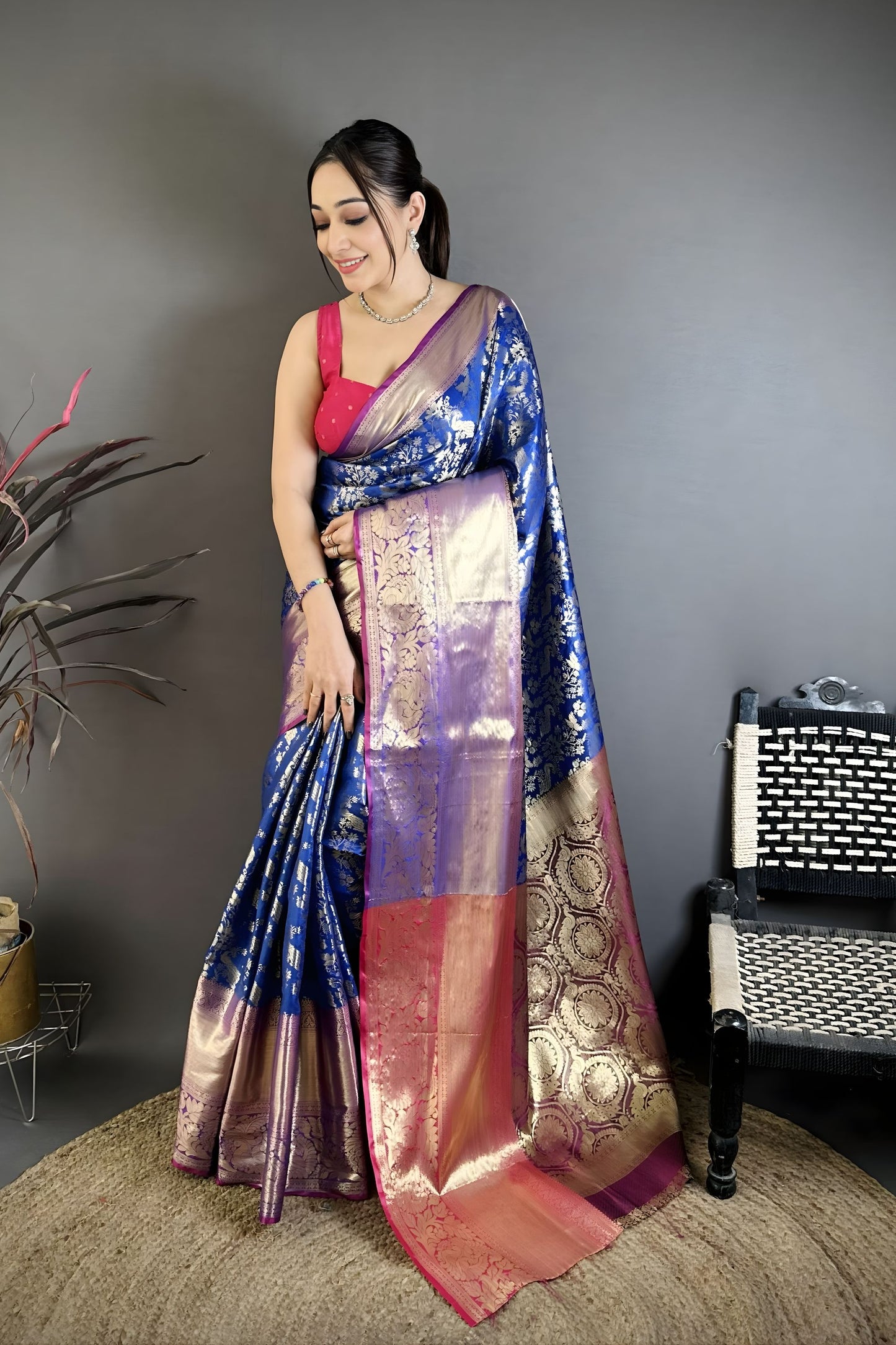 Royal Blue Kanjivaram Katan Silk Jacquard Zari Work Saree for Wedding