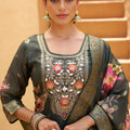 Elegant Olive Green Silk Blend Embroidery Palazzo Suit Dupatta
