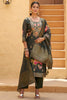 Elegant Olive Green Silk Blend Embroidery Palazzo Suit Dupatta
