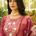 Graceful Wine Silk Blend Embroidery Salwar Suit Dupatta for Women