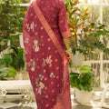 Graceful Wine Silk Blend Embroidery Salwar Suit Dupatta for Women