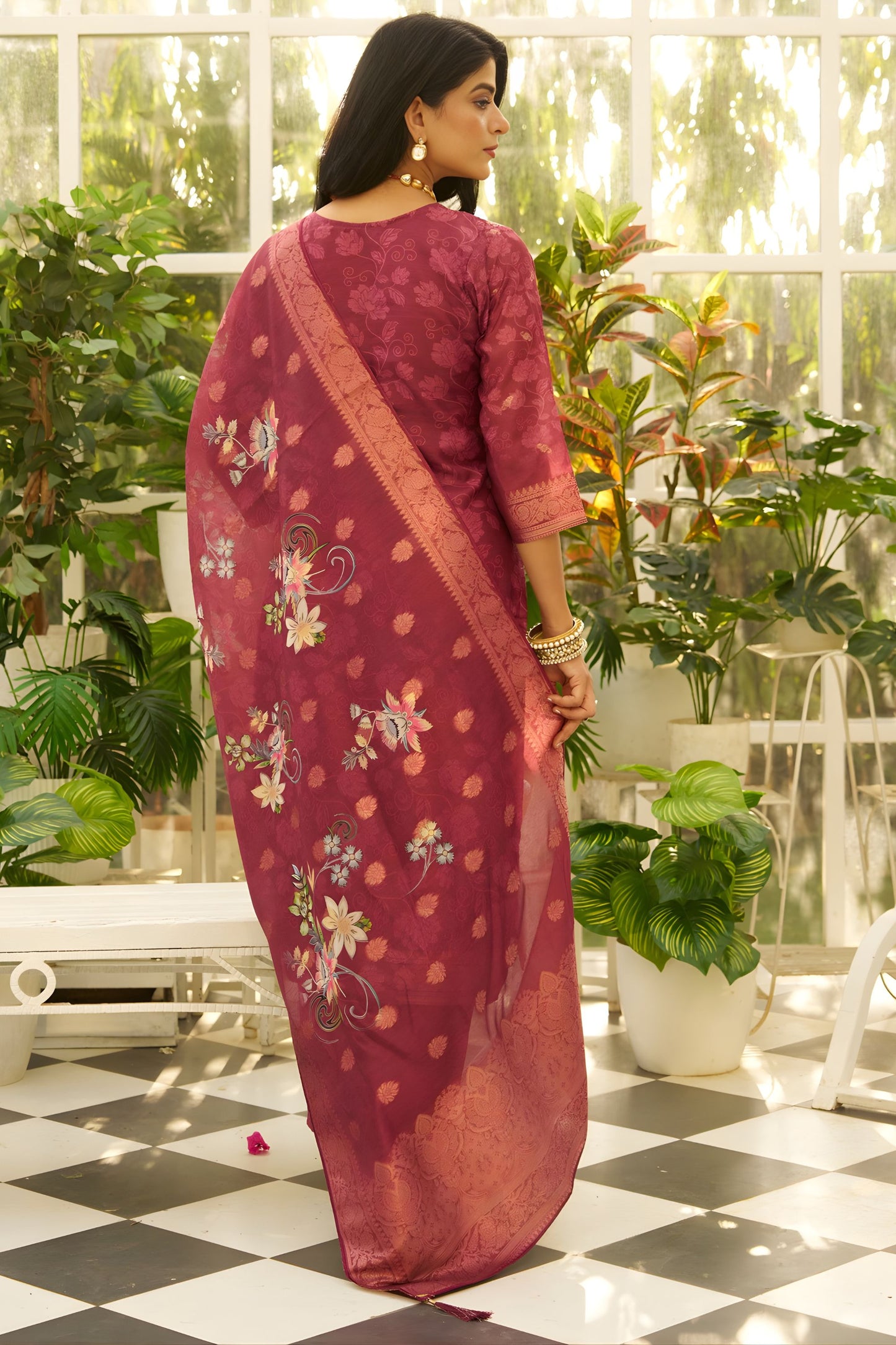 Graceful Wine Silk Blend Embroidery Salwar Suit Dupatta for Women