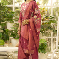 Graceful Wine Silk Blend Embroidery Salwar Suit Dupatta for Women