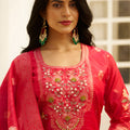 Beautiful Rani Pink Silk Blend Embroidery Salwar Suit Dupatta for Women