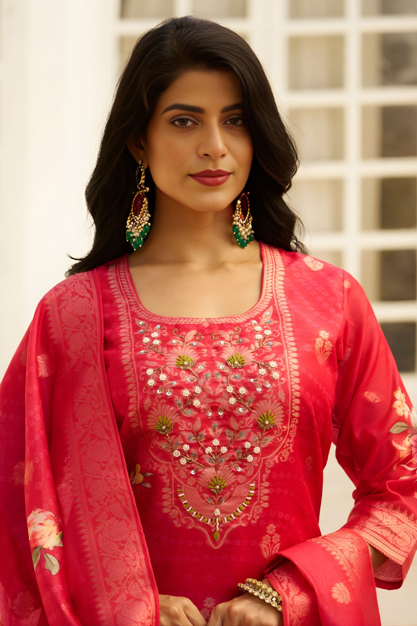 Beautiful Rani Pink Silk Blend Embroidery Salwar Suit Dupatta for Women
