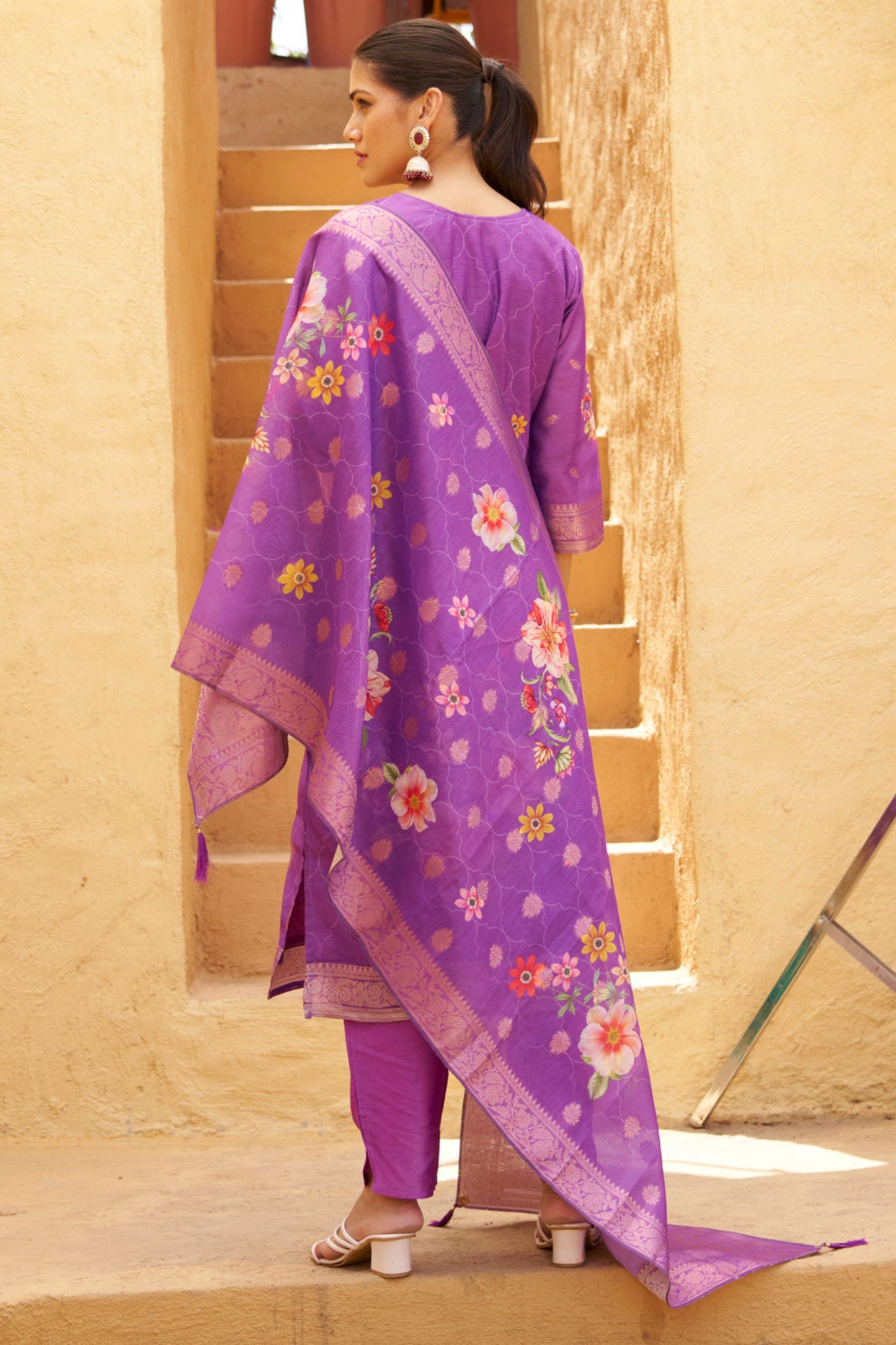 Stylish Purple Silk Blend Embroidery Work Salwar Suit Dupatta for Women