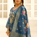 Royal Teal Blue Silk Blend Embroidery Salwar Suit Dupatta for Women