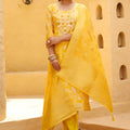 Beautiful Yellow Silk Blend Embroidery Work Salwar Suit Dupatta for Women