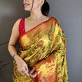 Luxury Mustard Yellow Kanjivaram Semi Silk Jacquard Zari Work Saree for Wedding