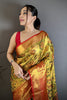 Luxury Mustard Yellow Kanjivaram Semi Silk Jacquard Zari Work Saree for Wedding