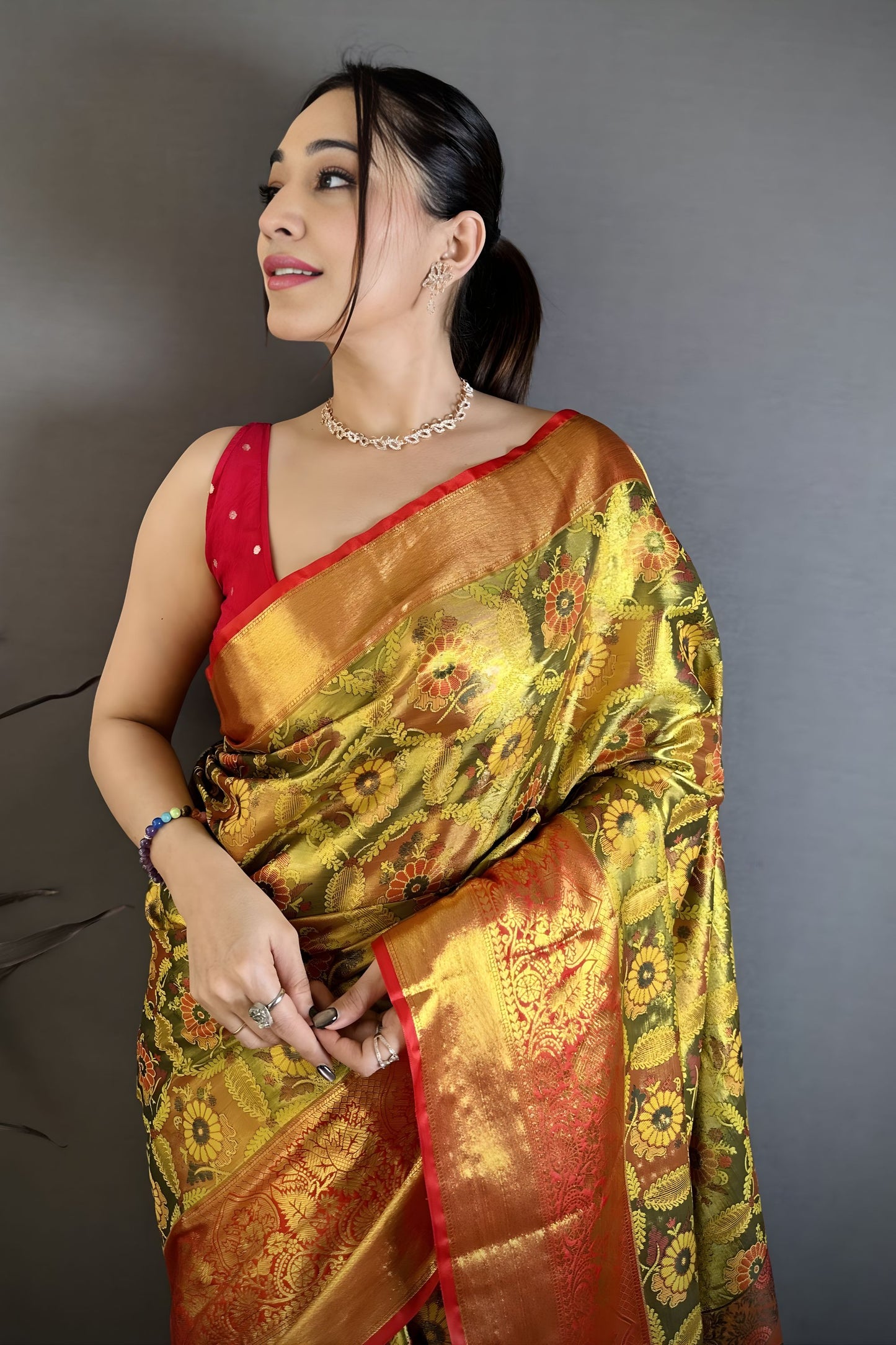 Luxury Mustard Yellow Kanjivaram Semi Silk Jacquard Zari Work Saree for Wedding