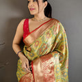 Gracefull Pista Green Kanjivaram Semi Silk Jacquard Zari Work Saree for Wedding