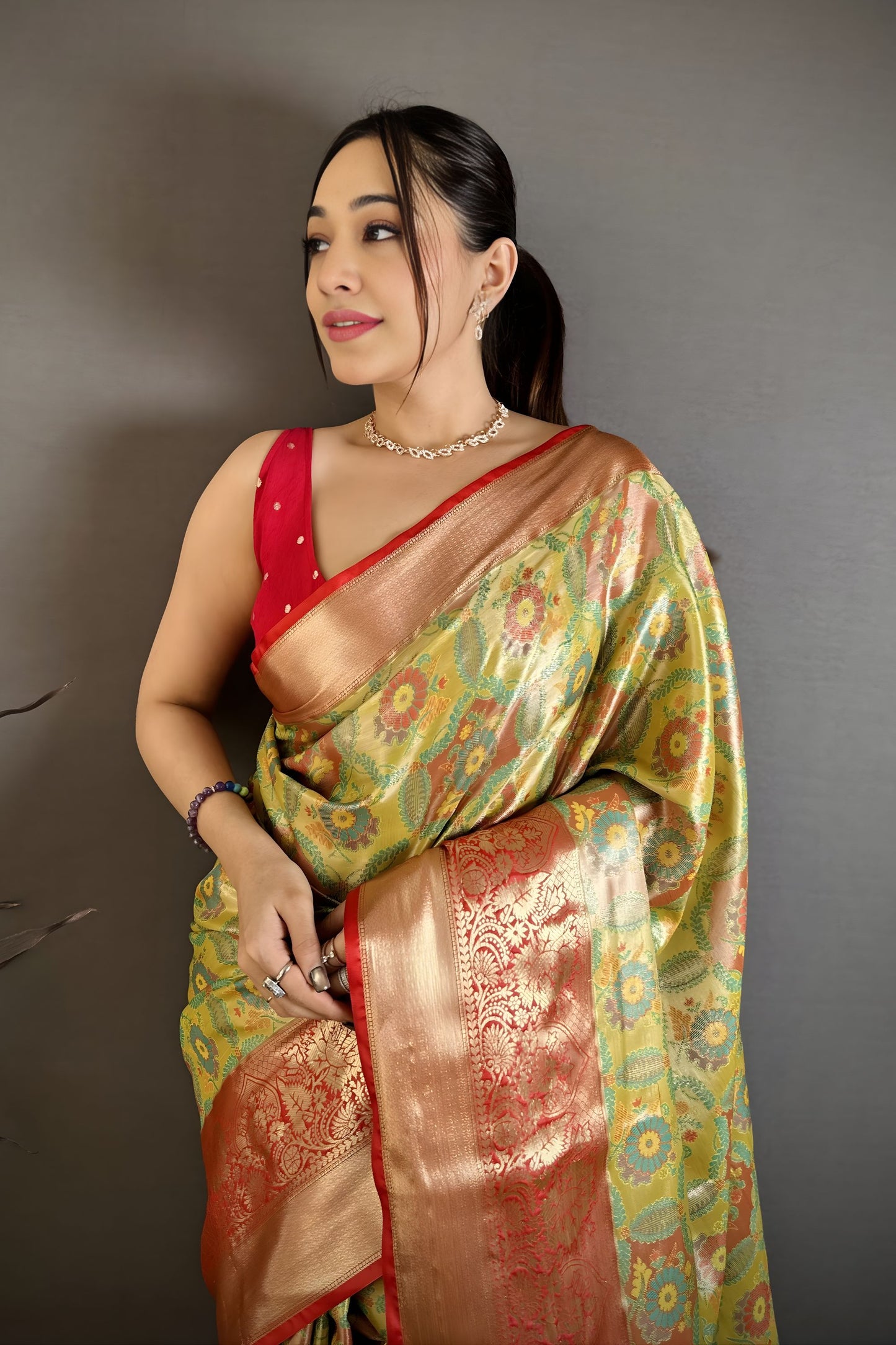 Gracefull Pista Green Kanjivaram Semi Silk Jacquard Zari Work Saree for Wedding