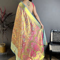 Royal Aqua Blue Kanjivaram Semi Silk Floral Jacquard Zari Work Saree for Wedding