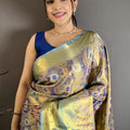 Royal Blue Kanjivaram Semi Silk Floral Jacquard Zari Work Saree for Wedding