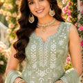 Charming Pista Green Chiffon Designer Sharara Suit with Embroidery Work and Designer Dupatta