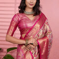 Beautiful Pink Kanchipuram Silk Saree Weaving Work for Women