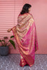 Beautiful Pink Kanchipuram Silk Saree Weaving Work for Women