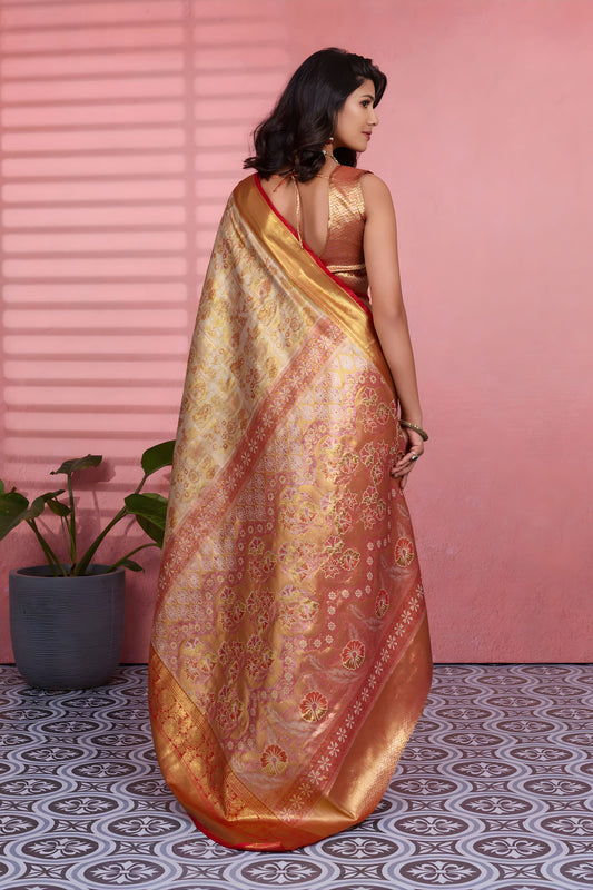 Premium Beige Kanchipuram Silk Saree with Weaving Work for Women