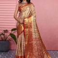 Premium Beige Kanchipuram Silk Saree with Weaving Work for Women