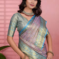 Stylish Lavender Kanchipuram Silk Saree with Weaving Work for Women