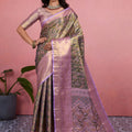 Premium Olive Green Kanchipuram Silk Saree with Weaving Work for Women
