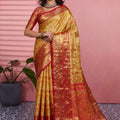 Graceful Mustard Yellow Kanchipuram Silk Saree with Weaving Work for Women