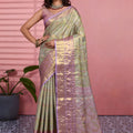 Stunning Pista Green Kanchipuram Silk Saree with Weaving Work for Women