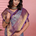 Royal Sky Blue Kanchipuram Silk Saree with Weaving Work for Women