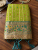 Gracefull Lime Green Banarasi Silk Saree Check Weaving Rich Border for Wedding