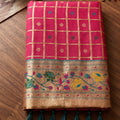 Royal Rani Pink Banarasi Silk Saree Checks Weaving Rich Border for Wedding