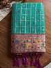 Premium Teal Green Banarasi Silk Saree Checks Weaving Rich Border for Wedding