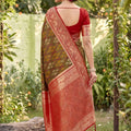 Royal Olive Green Soft Silk Saree with Jacquard Work for Wedding