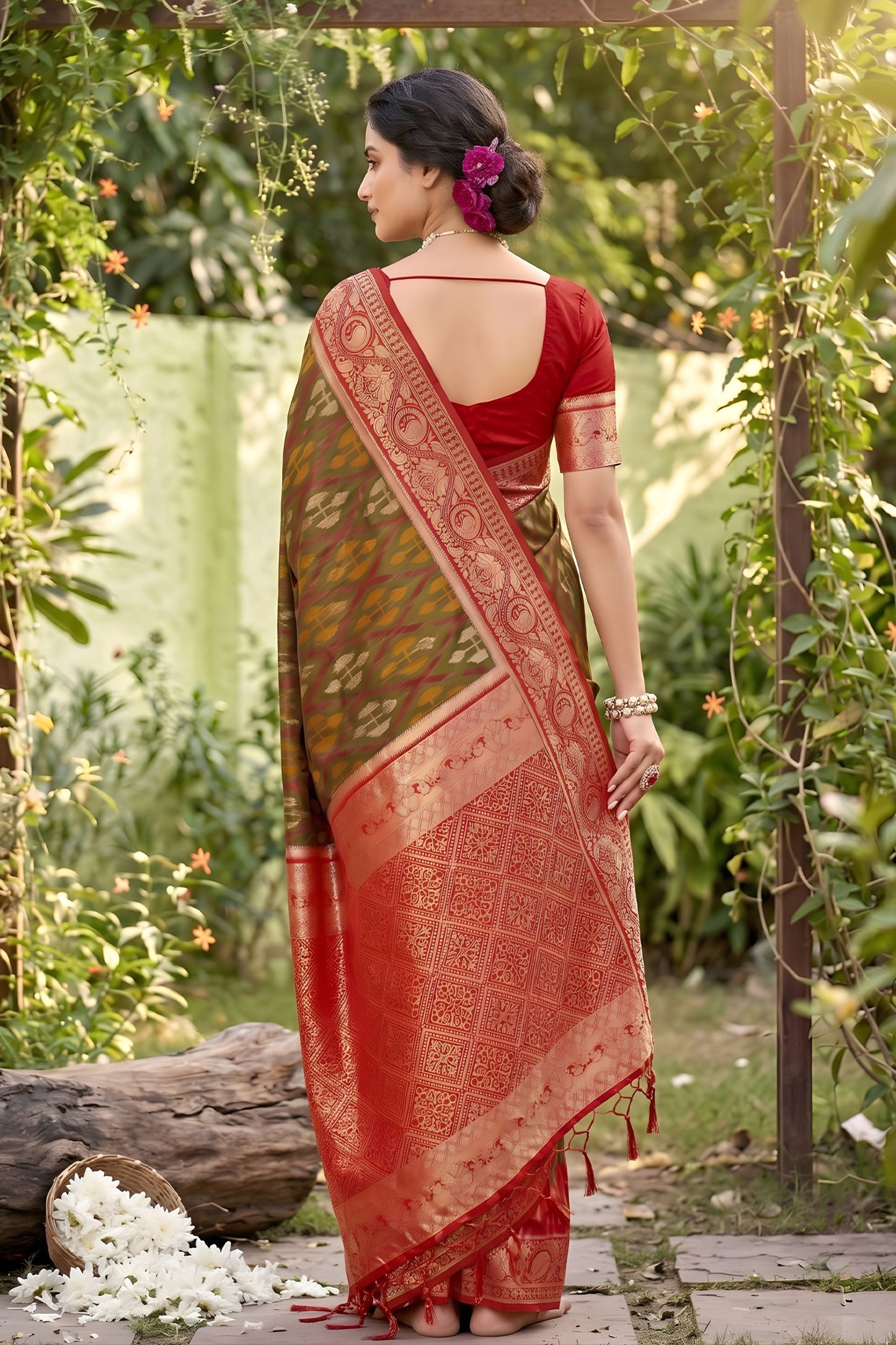 Royal Olive Green Soft Silk Saree with Jacquard Work for Wedding