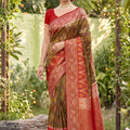 Royal Olive Green Soft Silk Saree with Jacquard Work for Wedding