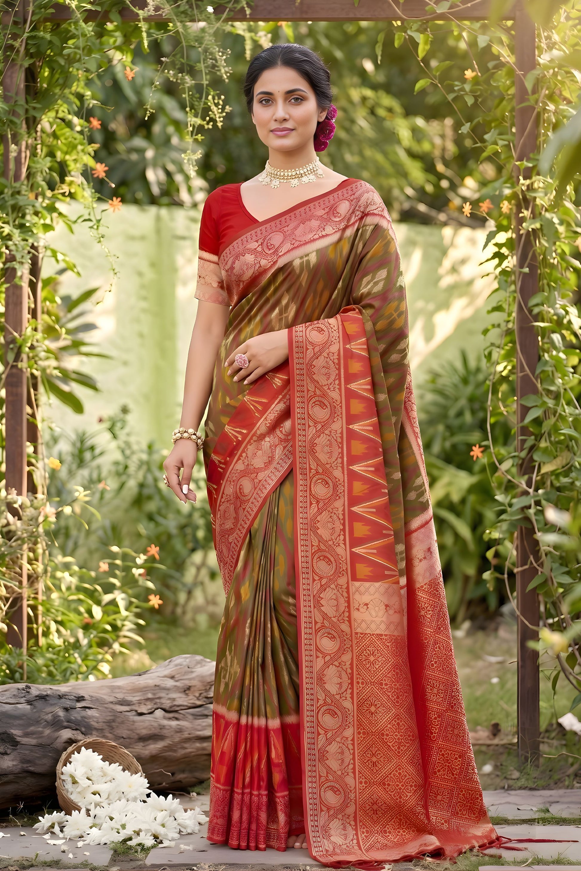 Royal Olive Green Soft Silk Saree with Jacquard Work for Wedding