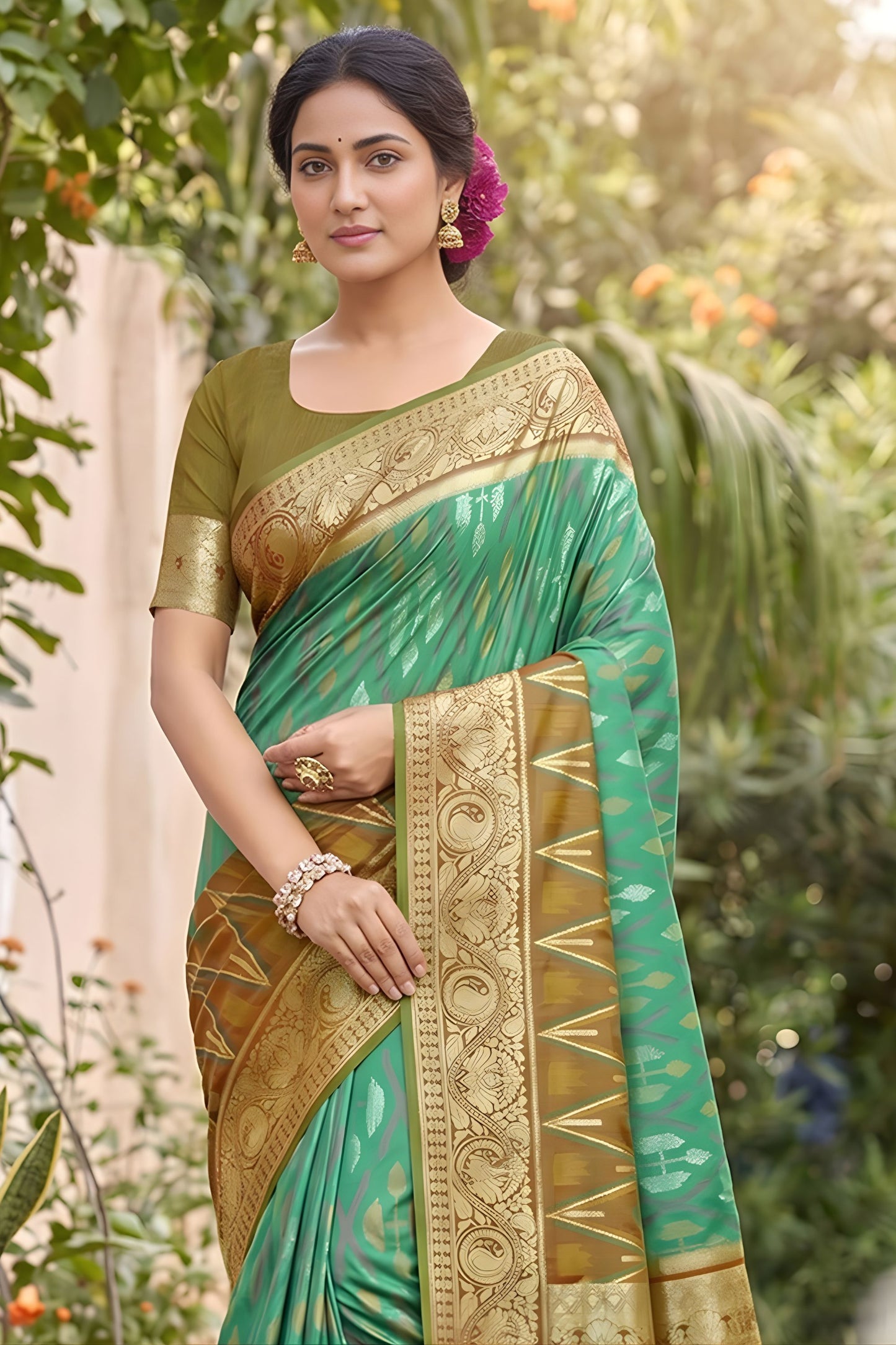 Stylish Sea Green Soft Silk Saree with Jacquard Work for Wedding