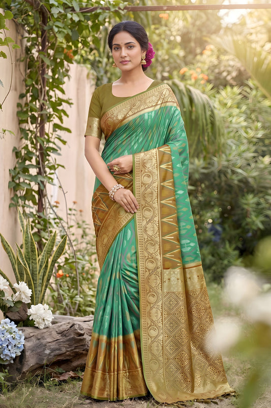 Stylish Sea Green Soft Silk Saree with Jacquard Work for Wedding
