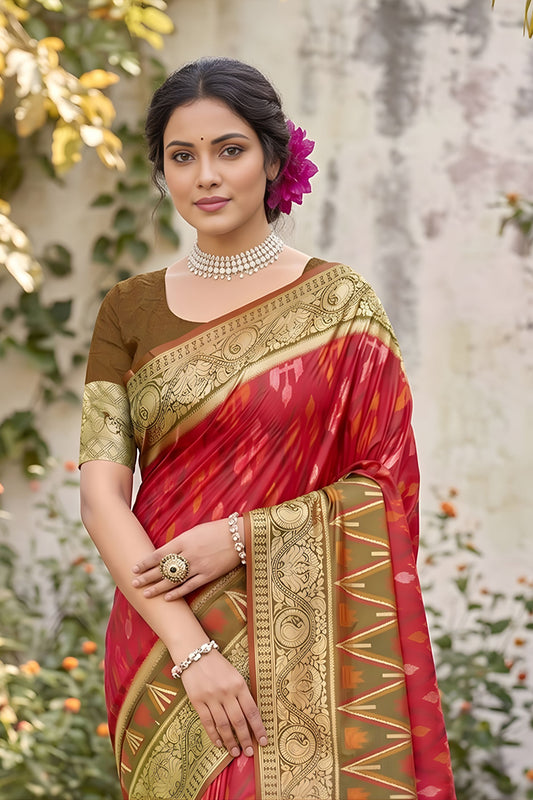 Beautifull Rani Pink Soft Silk Saree with Jacquard Work for Wedding