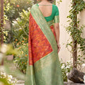 Beautifull Coral Pink Soft Silk Saree with Jacquard Work for Wedding