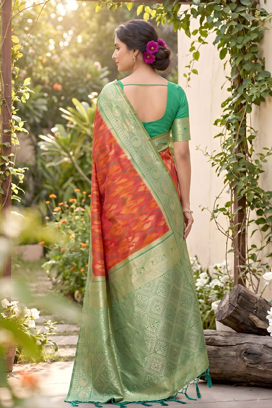 Beautifull Coral Pink Soft Silk Saree with Jacquard Work for Wedding