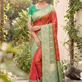 Beautifull Coral Pink Soft Silk Saree with Jacquard Work for Wedding