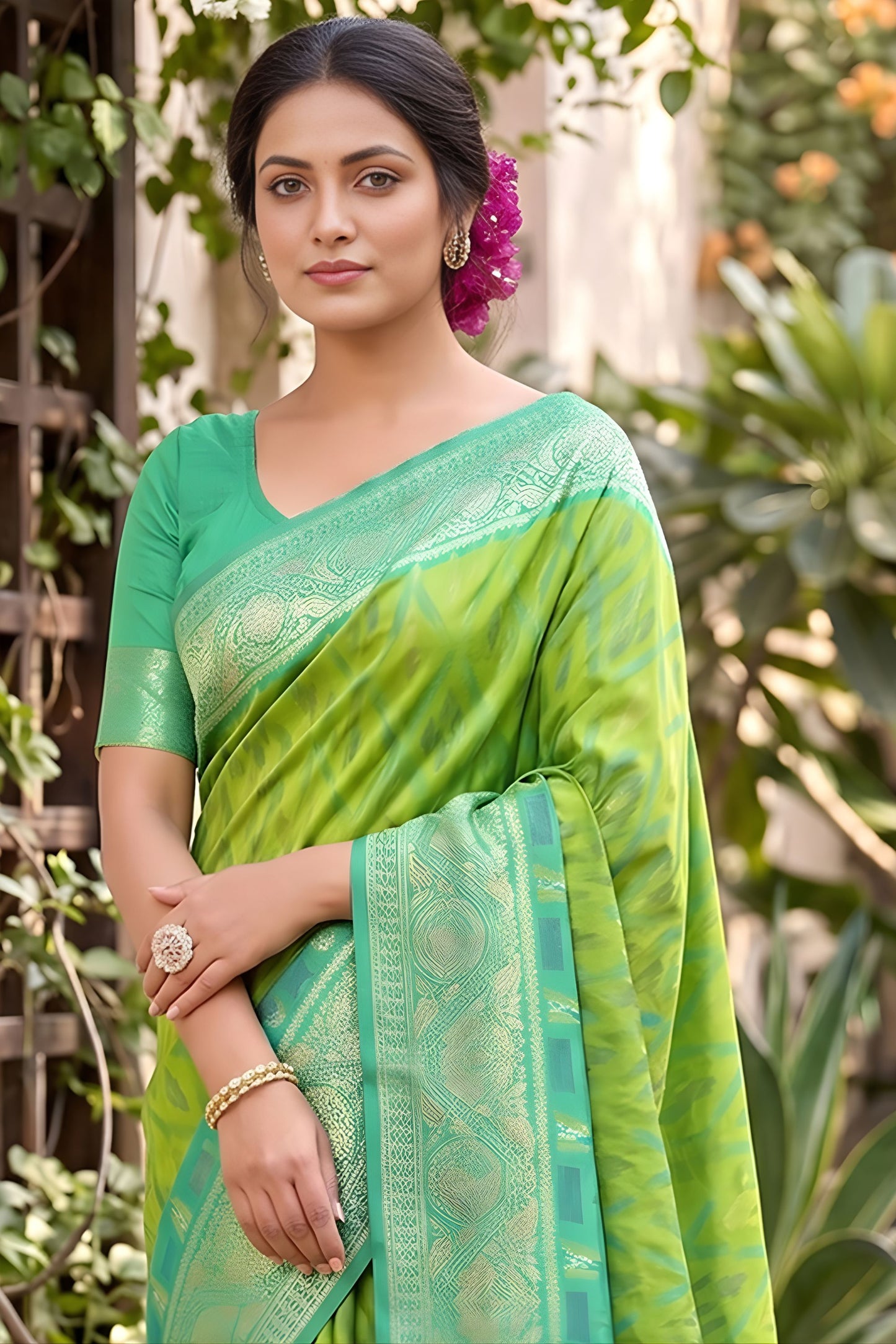 Gracefull Lime Green Soft Silk Saree with Jacquard Work for Wedding