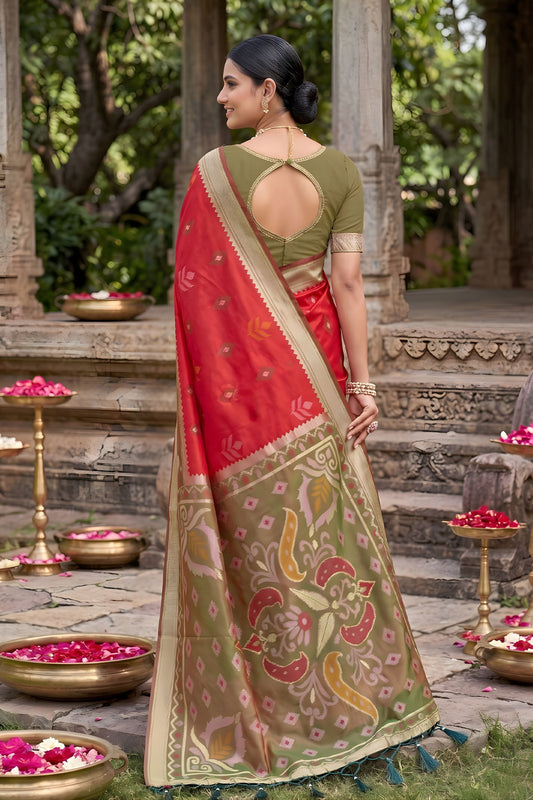 Royal Red Soft Silk Saree with Jacquard Work Rich Border for Wedding
