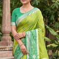 Gracefull Lime Green Soft Silk Saree Jacquard Work Border for Wedding