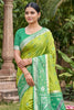 Gracefull Lime Green Soft Silk Saree Jacquard Work Border for Wedding