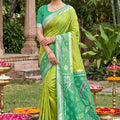 Gracefull Lime Green Soft Silk Saree Jacquard Work Border for Wedding