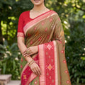 Gracefull Olive Green Soft Silk Saree Jacquard Work Border for Wedding